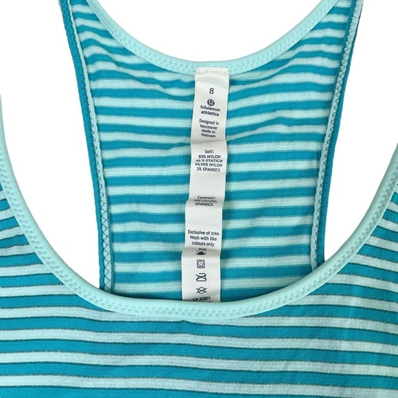lululemon What The Sport Singlet Racerback Tank Sz8 Silver Stripe Peacock Blue - Picture 9 of 12
